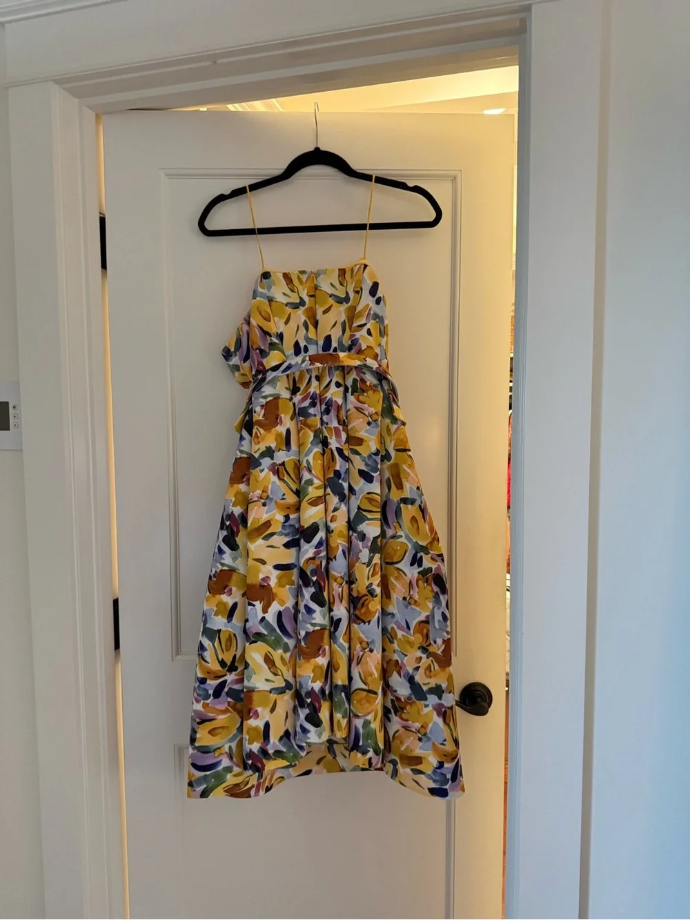 Badgley Mischka Yellow Floral Strapless A-Line Dress Size 6 - Picture 6 of 6